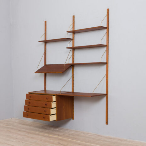 22018 Danish 2 bay teak wall unit w- desk-5 Danish bay teak wall unit w desk scaled