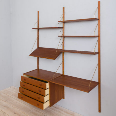 22018 Danish 2 bay teak wall unit w- desk-6 Danish bay teak wall unit w desk scaled