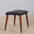 Vintage Danish Footrest stool in black leather with solid teak legs scaled