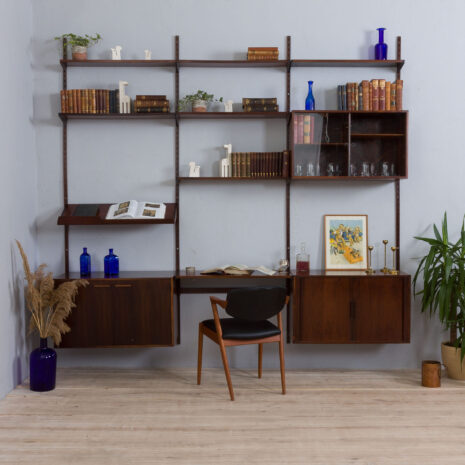 21401 Kai Kristiansen modular shelving system rosewood 3 bay wall unit, 1960s-1 Kai Kristiansen modular shelving system rosewood bay wall unit s scaled