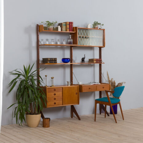 Vintage  bay Ergo teak wall unit with a desk and modular shelving  scaled