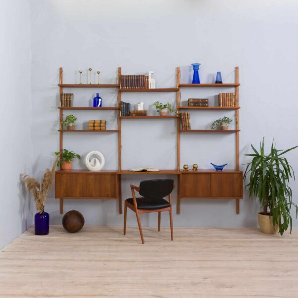 Modular teak wall unit with  cabinets and home office desk space PS Sorensen Cadovius shelving system Denmark s