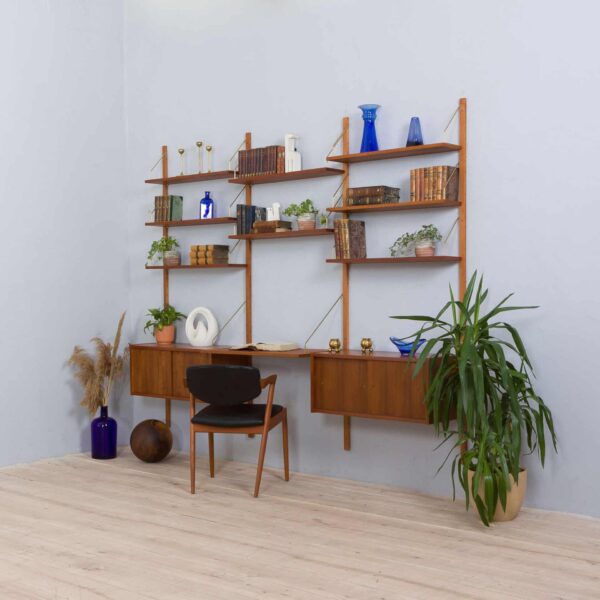 Modular teak wall unit with  cabinets and home office desk space PS Sorensen Cadovius shelving system Denmark s