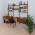 Modular teak wall unit with cabinets and home office desk space PS Sorensen Cadovius shelving system Denmark s