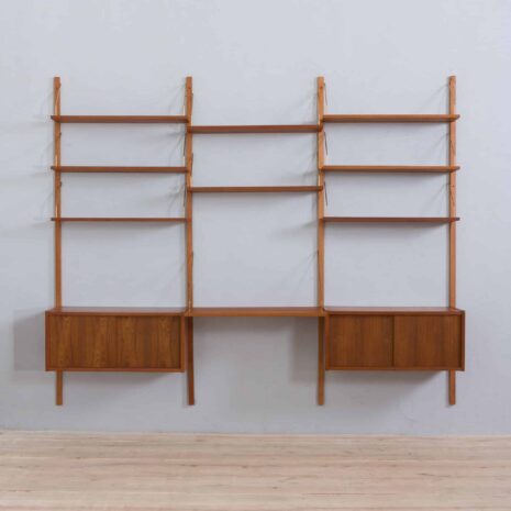 22030 Modular teak wall unit with 2 cabinets and home office desk space, PS Sorensen Cadovius shelving system, Denmark 60s-4 Modular teak wall unit with cabinets and home office desk space PS Sorensen Cadovius shelving system Denmark s