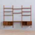 Modular teak wall unit with cabinets and home office desk space PS Sorensen Cadovius shelving system Denmark s