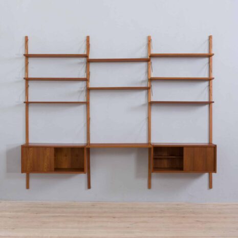 22030 Modular teak wall unit with 2 cabinets and home office desk space, PS Sorensen Cadovius shelving system, Denmark 60s-5 Modular teak wall unit with cabinets and home office desk space PS Sorensen Cadovius shelving system Denmark s