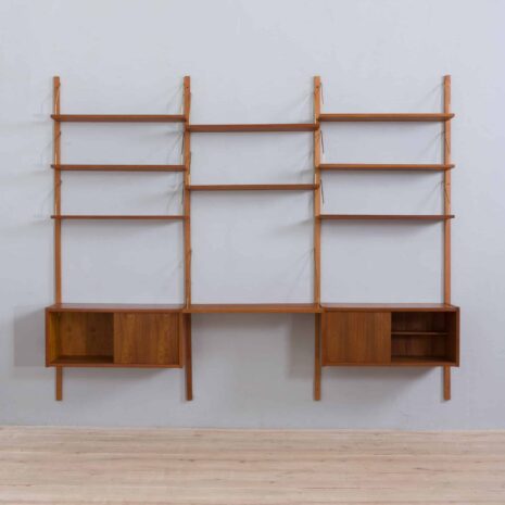 22030 Modular teak wall unit with 2 cabinets and home office desk space, PS Sorensen Cadovius shelving system, Denmark 60s-6 Modular teak wall unit with cabinets and home office desk space PS Sorensen Cadovius shelving system Denmark s