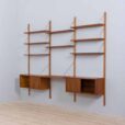Modular teak wall unit with cabinets and home office desk space PS Sorensen Cadovius shelving system Denmark s