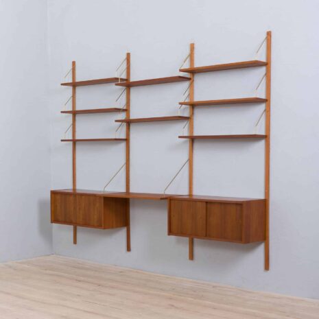 22030 Modular teak wall unit with 2 cabinets and home office desk space, PS Sorensen Cadovius shelving system, Denmark 60s-9 Modular teak wall unit with cabinets and home office desk space PS Sorensen Cadovius shelving system Denmark s