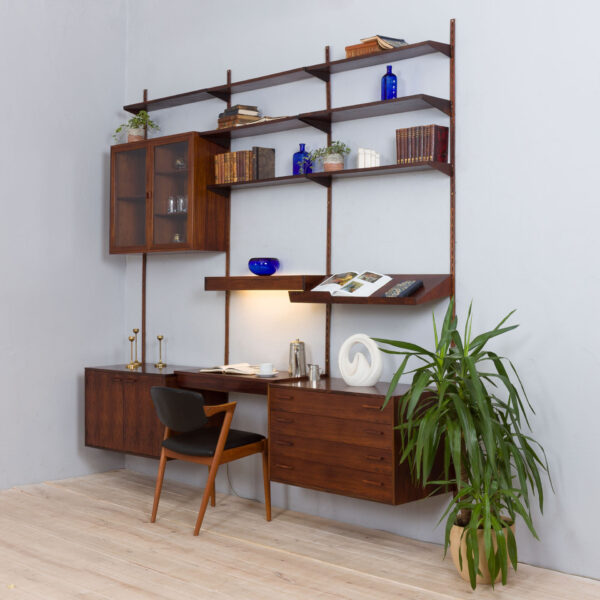 Kristiansen  bay rosewood wall unit with desk  scaled