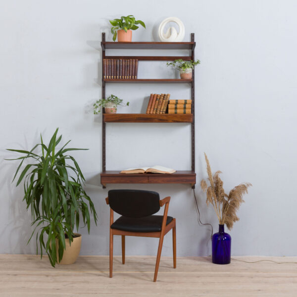 Modular rosewood Kai Kristiansen desk wall unit with a lamp shelf Denmark s  scaled