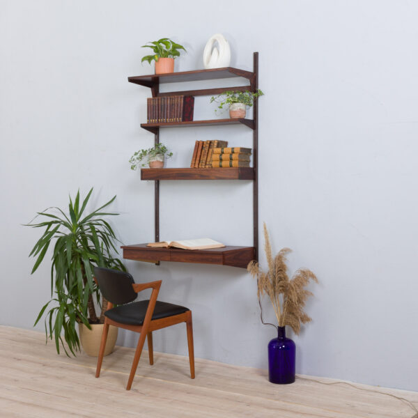 Modular rosewood Kai Kristiansen desk wall unit with a lamp shelf Denmark s  scaled