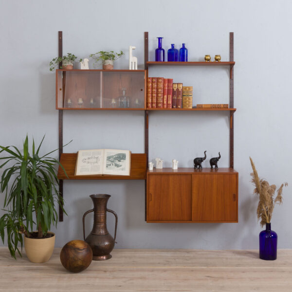 Modular teak wal unit shelving system with  cabinets and exposition shelf by Thygesen and Sorensen for Hansen   Guldborg  scaled