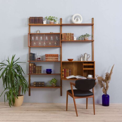 22056 Cadovius Royal Cado teak wall unit with a secretary desk and 6 modular shelves, Denmark 1960s-1 Cadovius Royal Cado teak wall unit with a secretary desk and modular shelves Denmark s
