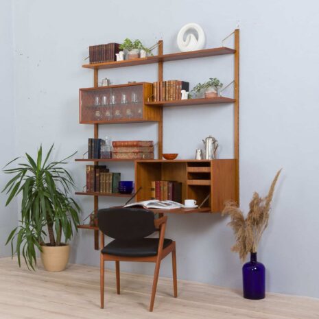 22056 Cadovius Royal Cado teak wall unit with a secretary desk and 6 modular shelves, Denmark 1960s-2 Cadovius Royal Cado teak wall unit with a secretary desk and modular shelves Denmark s