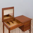Vintage Danish teak vanity desk with a hidden mirror and drawers s scaled
