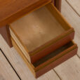 Vintage Danish teak vanity desk with a hidden mirror and drawers s scaled