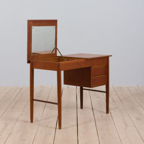 22061 Vintage Danish teak vanity desk with a hidden mirror and 2 drawers, 1960s-8.jpg-1 Vintage Danish teak vanity desk with a hidden mirror and drawers s