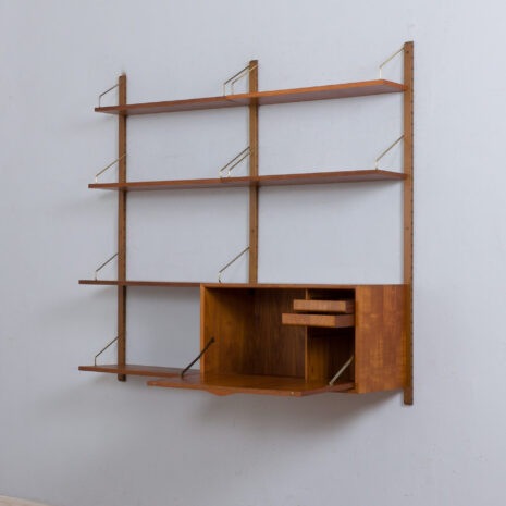 22064 Teak Royal Cado wall unit with a secretary desk and 6 modular shelves by P. Cadovius, Denmark 1960s-6 Teak Royal Cado wall unit with a secretary desk and modular shelves by P