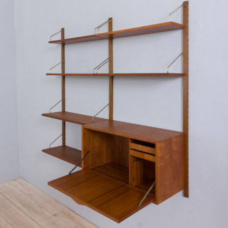 22064 Teak Royal Cado wall unit with a secretary desk and 6 modular shelves by P. Cadovius, Denmark 1960s-8 Teak Royal Cado wall unit with a secretary desk and modular shelves by P