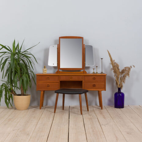 22073 Norwegian dressing table with a mirror, teak vanity with 5 drawers - -1 Norwegian dressing table with a mirror teak vanity with drawers scaled
