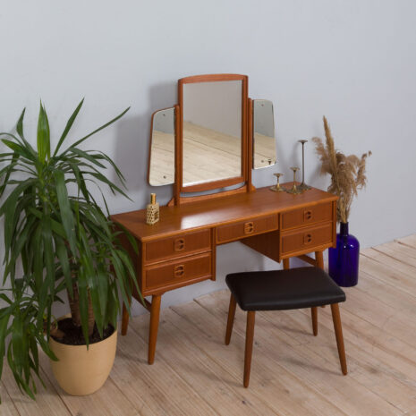 22073 Norwegian dressing table with a mirror, teak vanity with 5 drawers - -3 Norwegian dressing table with a mirror teak vanity with drawers scaled