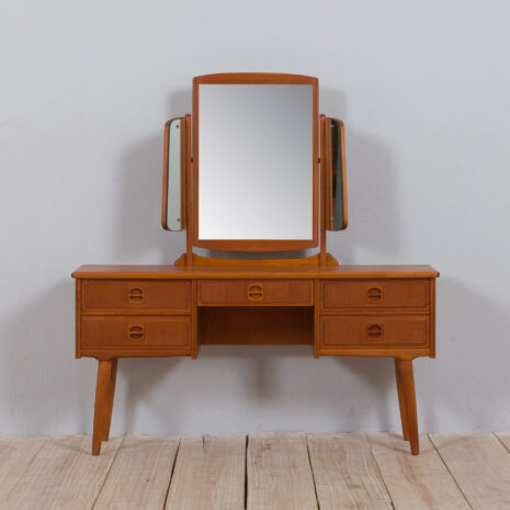 22073 Norwegian dressing table with a mirror, teak vanity with 5 drawers - -5 Norwegian dressing table with a mirror teak vanity with drawers scaled