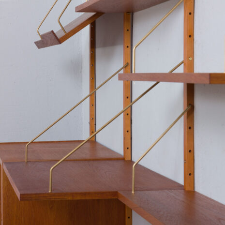 22077 Modular teak wall unit with 2 cabinets and home office desk, PS Sorensen Cadovius shelving system, Denmark 60s-10 Modular teak wall unit with cabinets and home office desk PS Sorensen Cadovius shelving system Denmark s scaled