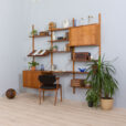Modular teak wall unit with  cabinets and home office desk PS Sorensen Cadovius shelving system Denmark s  scaled