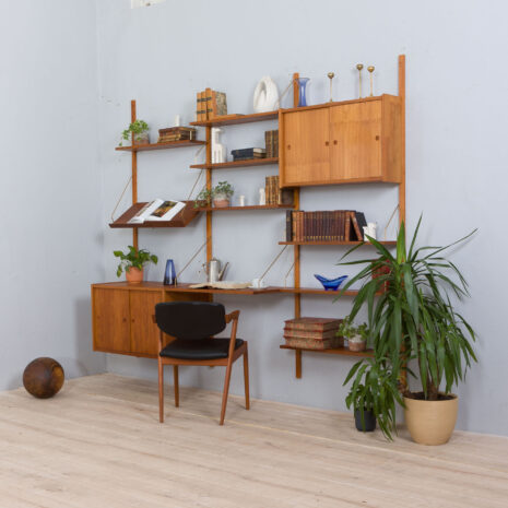 Modular teak wall unit with  cabinets and home office desk PS Sorensen Cadovius shelving system Denmark s  scaled