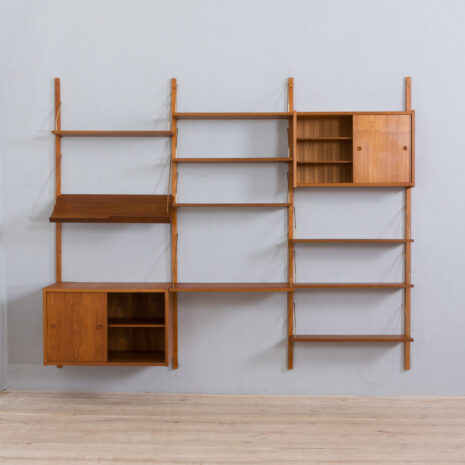 22077 Modular teak wall unit with 2 cabinets and home office desk, PS Sorensen Cadovius shelving system, Denmark 60s-4 Modular teak wall unit with cabinets and home office desk PS Sorensen Cadovius shelving system Denmark s scaled