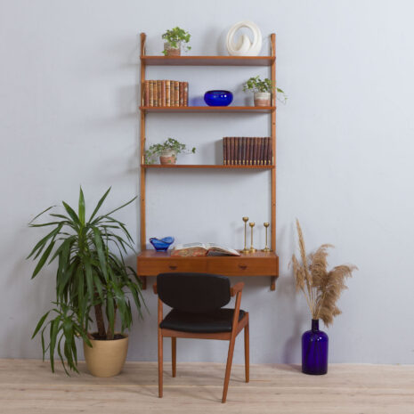 22082 Home office teak desk wall unit with 3 modular shelves by Thygesen and Sorensen for Hansen _ Guldborg, Denmark 1960s-1 Home office teak desk wall unit with modular shelves by Thygesen and Sorensen for Hansen Guldborg Denmark s scaled