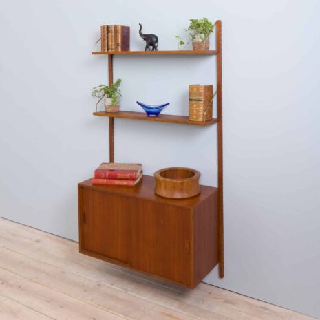 Hansen Guldborg one bay teak wall unit with  shelves and  sliding doors cabinet za