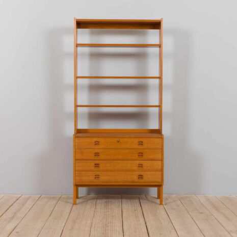 21435 Scandinavian mid century bookcase with chest of drawers in light teak, 1970s-4 Scandinavian mid century bookcase with chest of drawers in light teak s