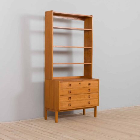 21435 Scandinavian mid century bookcase with chest of drawers in light teak, 1970s-5 Scandinavian mid century bookcase with chest of drawers in light teak s