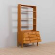 Scandinavian mid century bookcase with chest of drawers in light teak s