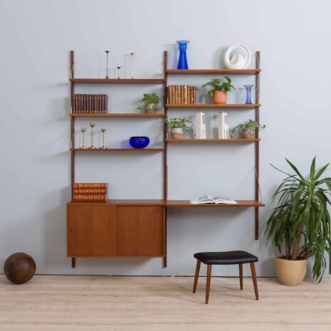 22040 Hansen Guldborg 2 bay teak wall unit w- desk-1 Hansen Guldborg bay teak wall unit w desk