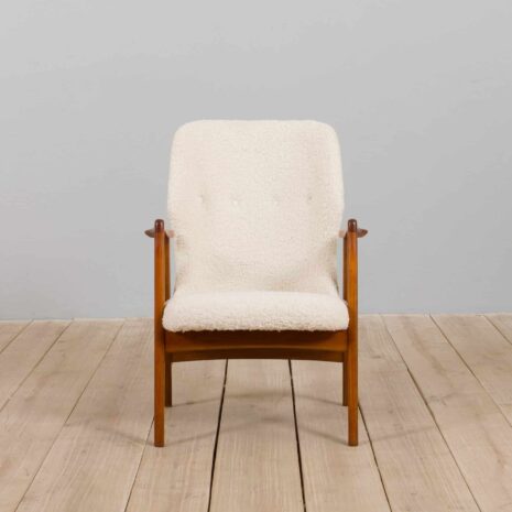 22102 Danish recliner easy chair in thick boucle fabric, 1960s-22 Danish recliner easy chair in thick boucle fabric s