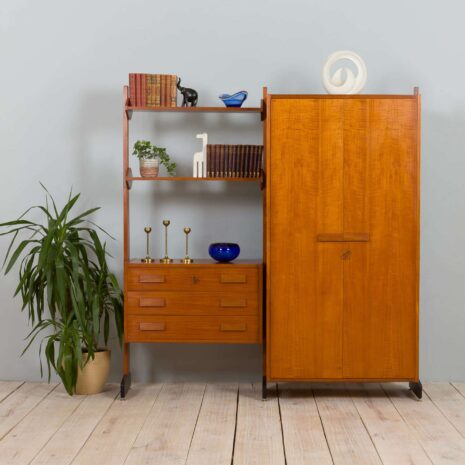 22113 italian freestanding wall unit in the style of Vittorio Dassi with large wardrobe, 1960s-1 italian freestanding wall unit in the style of Vittorio Dassi with large wardrobe s