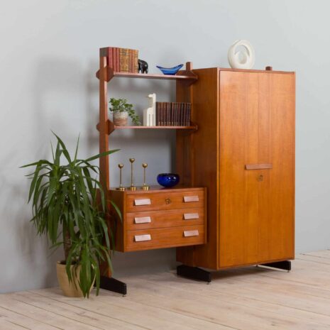 22113 italian freestanding wall unit in the style of Vittorio Dassi with large wardrobe, 1960s-2 italian freestanding wall unit in the style of Vittorio Dassi with large wardrobe s