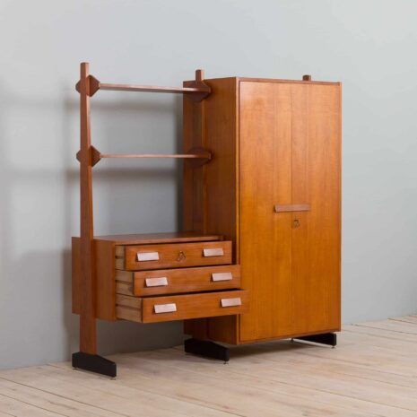 22113 italian freestanding wall unit in the style of Vittorio Dassi with large wardrobe, 1960s-7 italian freestanding wall unit in the style of Vittorio Dassi with large wardrobe s