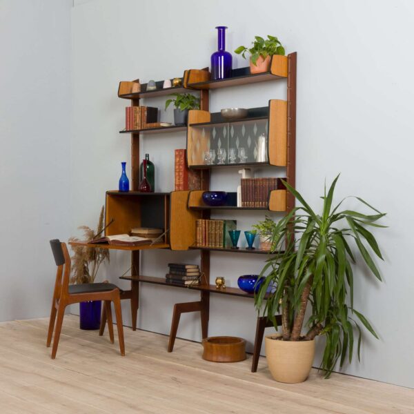 Scandinavian Ergo teak wall unit with a secretarie desk by Texmon and Blindheim Mobelfabrikk s