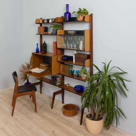 22116 Scandinavian Ergo teak wall unit with a secretarie desk by Texmon and Blindheim Mobelfabrikk, 1960s-23 Scandinavian Ergo teak wall unit with a secretarie desk by Texmon and Blindheim Mobelfabrikk s