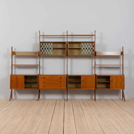 22122 Teak free standing 4 bay Ergo wall unit by John Texmon and Einar Blindheim, Norway 1960s-24 Teak free standing bay Ergo wall unit by John Texmon and Einar Blindheim Norway s