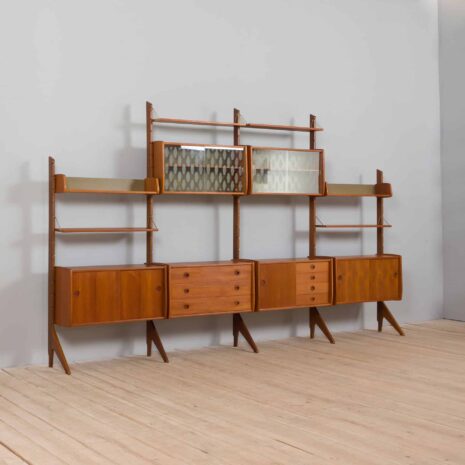 22122 Teak free standing 4 bay Ergo wall unit by John Texmon and Einar Blindheim, Norway 1960s-26 Teak free standing bay Ergo wall unit by John Texmon and Einar Blindheim Norway s