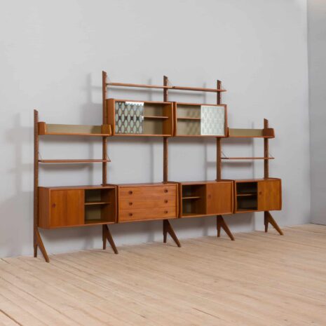 22122 Teak free standing 4 bay Ergo wall unit by John Texmon and Einar Blindheim, Norway 1960s-28 Teak free standing bay Ergo wall unit by John Texmon and Einar Blindheim Norway s