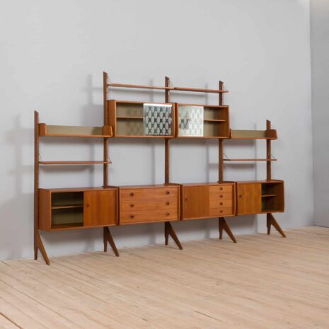 22122 Teak free standing 4 bay Ergo wall unit by John Texmon and Einar Blindheim, Norway 1960s-29 Teak free standing bay Ergo wall unit by John Texmon and Einar Blindheim Norway s