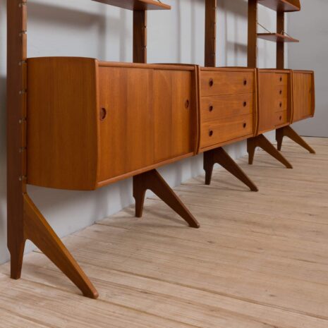 22122 Teak free standing 4 bay Ergo wall unit by John Texmon and Einar Blindheim, Norway 1960s-42 Teak free standing bay Ergo wall unit by John Texmon and Einar Blindheim Norway s