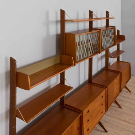 22122 Teak free standing 4 bay Ergo wall unit by John Texmon and Einar Blindheim, Norway 1960s-43 Teak free standing bay Ergo wall unit by John Texmon and Einar Blindheim Norway s